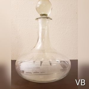 Vintage Toscany Etched Glass Clipper Ship Decanter